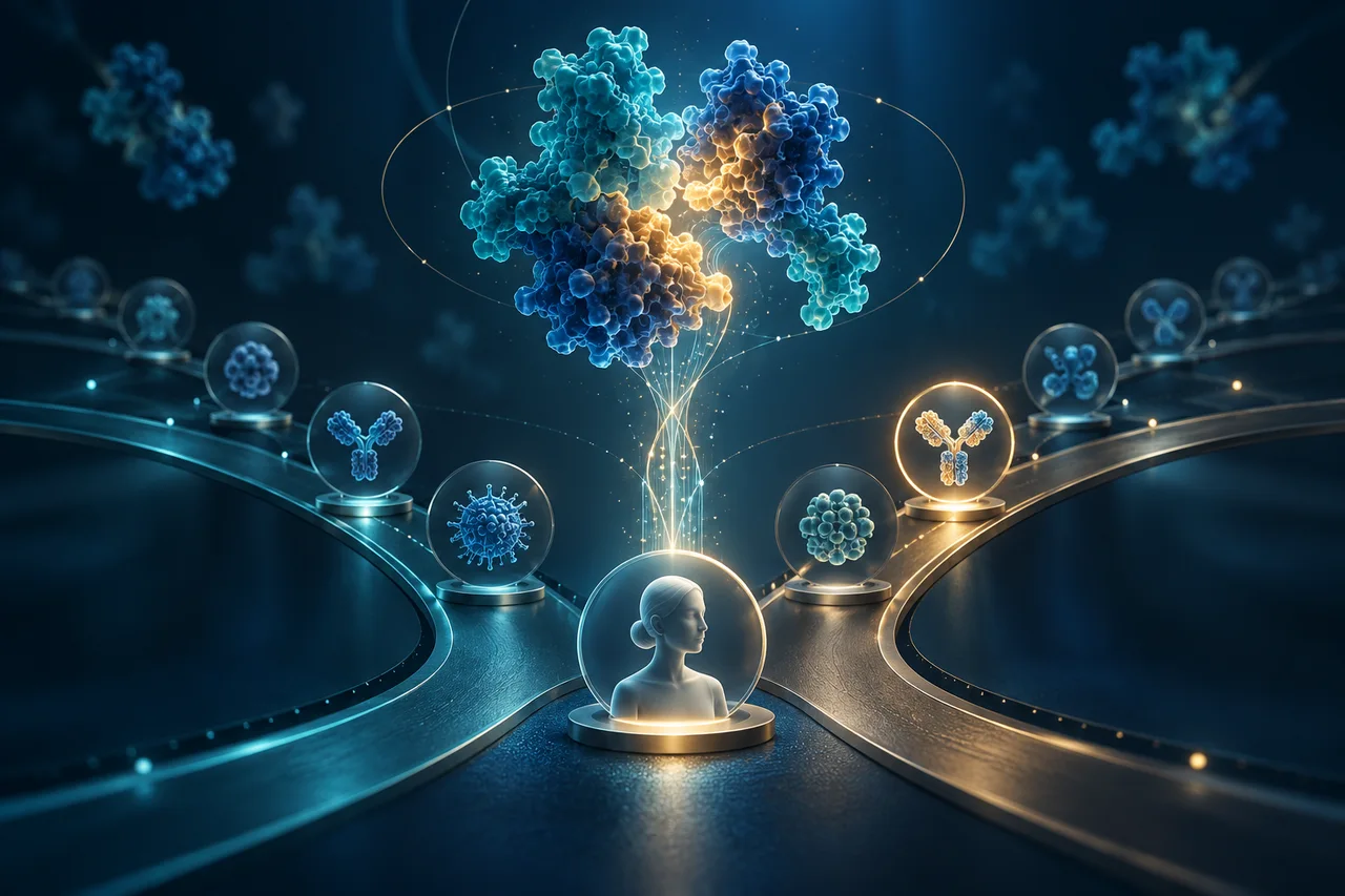 A molecular structure and study pathways aligning with a patient profile